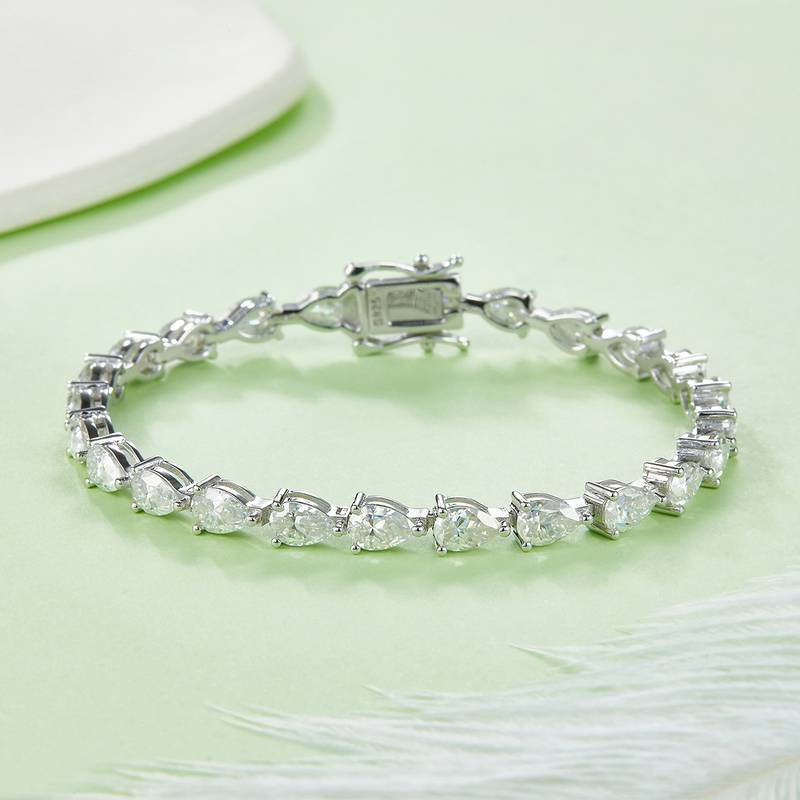 梨形拼石Tennis ChainS925银镀白金BraceletMoissanite0.5ct/粒DVVS
